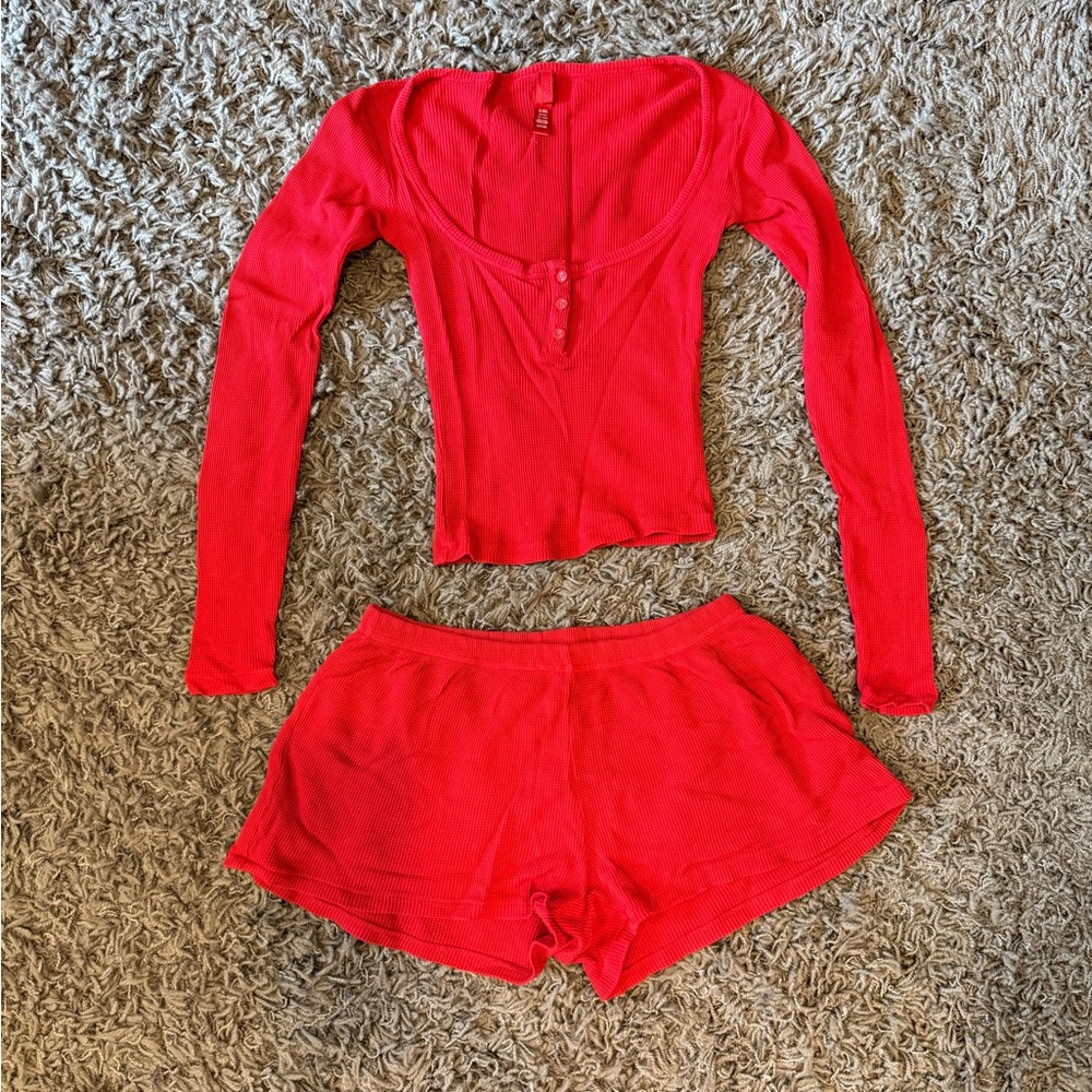 SKIMS Red Scoop Neck Pajama Set